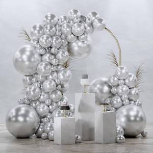 lot 2408 image: PartyWoo Metallic Silver Balloons 145 pcs Different Sizes Pack of 18 12 10 5 Inch Chrome Silver Balloon Arch Kit Garland for Graduation New Year Wedding Birthday Party Decorations Silver-G102