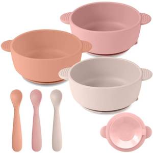 lot 2424 image: Eascrozn 3 Pack Baby Bowls with Suction and 3 Pack Baby Spoons, BPA Free, Silicone Baby Feeding Set for Babies Toddler Kids, Microwave and Dishwasher Safe