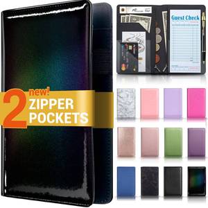 lot 2428 image: Server Book with 2 Zipper Pockets, Leather Server Books for Waitress, Waiter Book, Sturdy Waitress Book with Money Pocket and Zipper, Servers Book Waitress Accessories Fit Server Apron, Glitter Black