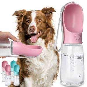 lot 2435 image: Kalimdor Dog Water Bottle, Leak Proof Portable Puppy Bowl Water Dispenser with Drinking Feeder for Pets Outdoor Walking, Hiking, Travel, Food Grade Plastic (19oz Pink)