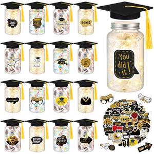 lot 9187 image: Mimorou 12 Sets 2025 Graduation Decorations Class of 2025 Graduation Jar Table Centerpieces with Black Felt Grad Hat and Stickers for College High School Congrats Grad Party Supplies