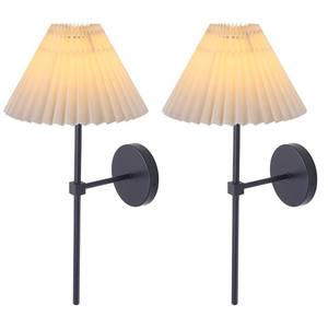 lot 9189 image: Wall Sconces Sets of 2, White Pleated Fabric lampshade Matte Black Wall Lamp, Column Bracket Wall Lighting, Bathroom Dresser Hardwired lamp Fixture, Applicable to Living Room, Bedroom and Dining Room