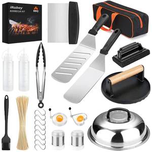 lot 9193 image: Blackstone Griddle Accessories & Burger Press, 122 PCS Griddle Grill Tools Set for Blackstone Stainless Steel Grill BBQ Spatula Utensils Set with Storage Bag