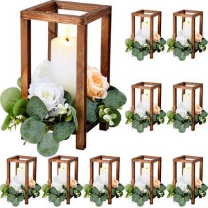 lot 9195 image: Geelin 10 Pcs Wooden Wedding Lantern Candle Lantern Centerpiece for Table Fireplace Candle Holder Decorative Farmhouse Wedding for Baby Shower(10.59 in,Brown)