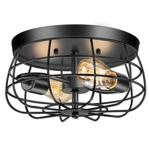 lot 9197 image: Lomoky 2-Light Farmhouse Ceiling Light Fixtures, Industrial Hallway Light, Vintage Black Metal Cage Ceiling Lamp for Living Room, Kitchen, Bedroom