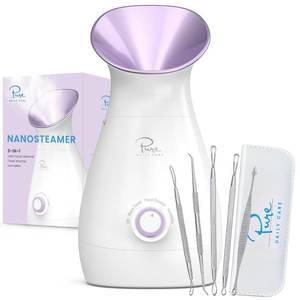 lot 9200 image: NanoSteamer Large 3-in-1 Nano Ionic Facial Steamer with Precise Temp Control - Humidifier - Unclogs Pores - Blackheads - Spa Quality - Bonus 5 Piece Stainless Steel Skin Kit (Lilac)