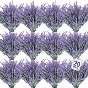 lot 9215 image: TURNMEON 20 Bundles Artificial Lavender Flowers for Outdoors, UV Resistant Fake Plants Artificial Plastic Faux Plants for Home Window Box Planter Porch Gardens Cemetery Summer Decor(Gray Purple)