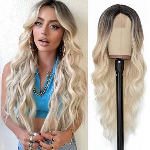 lot 9222 image: NAYOO Long Platinum Blonde Wavy Wig for Women 26 Inch Middle Part Curly Wavy Wig Natural Looking Synthetic Heat Resistant Fiber for Daily (Platinum Blonde)