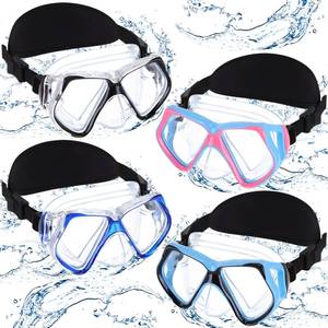 lot 9224 image: Flutesan 4 Pcs Adult Swimming Goggles with Nose Cover Elastic Fabric Strap Diving Snorkel Goggles Tempered Glass Diving Mask with Hair Protector Wrap(Summer Color)