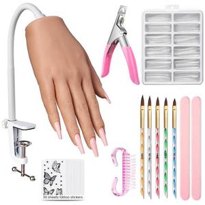 lot 9242 image: Practice Hand for Acrylic Nails Realistic Silicone Nail Hand Practice with Tattoo Stickers - Flexible Fake Hand Mannequin Nail Hand Kit for Beginners