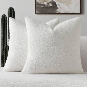 lot 9769 image: FUTEI Pack of 2 White Decorative Throw Pillow Covers 18x18 Inch Soft Cozy Solid Boucle Textured Cushion Case,Modern Home Decor for Couch Bed Living Room