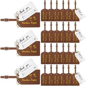 lot 9774 image: Sweetude 48 Sets Leather Luggage Tag Bulk and So The Adventure Begins Luggage Tags with Name Card for Wedding Bridal Shower Bachelorette Honeymoon Travel Graduation Gifts(Yellow Brown)