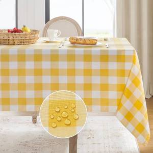 lot 10313 image: Softalker Gingham Checkered Rectangle Tablecloth - Waterproof Buffalo Plaid Table Cloth Stain Resistant Washable Table Cover for PicnicCampingOutdoor - Yellow and White, 60 x 84 Inch (2pk)
