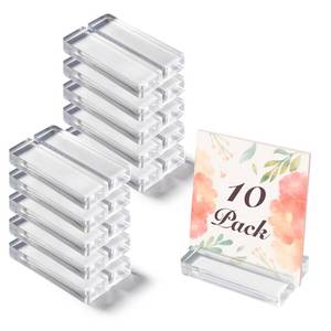 lot 10338 image: OUTNEE Acrylic Place Card Holder - 3 Clear Table Number Holders, Acrylic Stands for Display Wedding Business Sign Menu Name Meeting Photo, 10 Pack