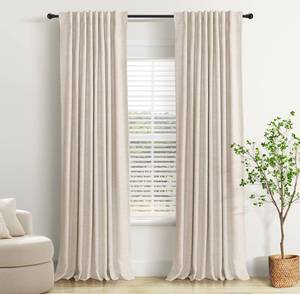 lot 10348 image: INOVADAY 100% Blackout Curtains 84 Inches Length 2 Panels Set, Back TabRod Pocket Linen Black Out Curtains for Bedroom, Thermal Insulated Window Drapes - Cream, W50 X L84