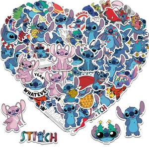 lot 10351 image: Stitch Stickers,Cute Cartoon Gifts for Kids,50PCS Kids Love Cartoon Decals for Laptop,Phone Case,Helmet,Water Bottle,Travel Case, Guitar,Waterproof PVC Movie Stickers for Kid Tenns and Adults