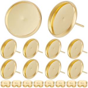 lot 10365 image: Beebeecraft 1 Box 50Pcs 14mm Stud Earring Kit 18K Gold Plated Stainless Steel Tray Cabochon Earring Settings Bezel Cup Blanks Earring Posts and Back for Jewelry Making Supplies Earring Findings