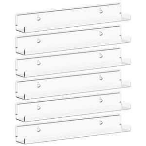 lot 10370 image: Lifewit Floating Shelves for Vinyl Record, 6 Pack 12 x 1.5 Clear Wall Shelves for Nail PolishBookPictureMakeup, Acrylic Display Shelf Organizer for Bedroom, Living Room, Bathroom, Room Decor