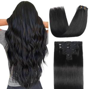 lot 10400 image: Sisily Clip in Hair Extensions Real Human Hair,14 inch 70g, Natural Straight Human Hair Clip in Extensions for Black Woman, Soft Straight 7pcs Per Set with 16 Clips Double Weft