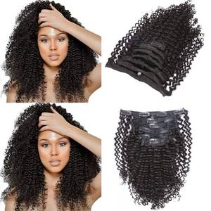 lot 10408 image: Loxxy Kinky Curly Clip in Human Hair Extensions 3B 3C Kinky Clip Ins Nutural Black Color 8A Afro Kinkys Curly Hair Extensions Clip For Black Women In Double Wefts Real Remy Hair,120G,10 Inch