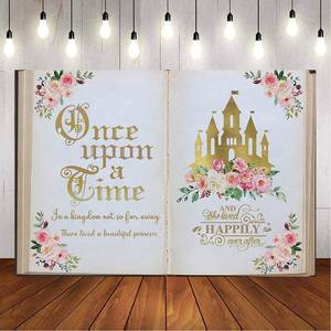 lot 10410 image: Aumeko 8x6ft Once Upon a Time Backdrop Pink Floral Gold Castle Princess Fairytale Birthday Party Decoration Girls First Birthday Party Photobooth Backdrop Supplies Cake Table Decorations