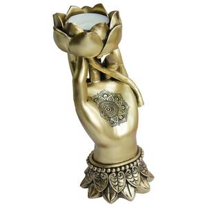 lot 10411 image: Pigort Lotus Tealight Candle Holder Meditation Decor Zen Statue for Home Table Self Office Living Room Bedroom Polyresin Home Decor Gold (Lotus in Hand)