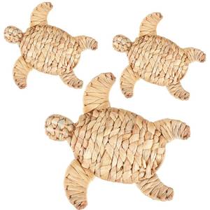 lot 10425 image: Threehoney 3 Pcs Turtle Beach Theme Decor 3 Size Handmade Wicker Turtle Wall Decor Sea Life Hanging Wall Art Coastal Nautical Sculpture Table Decoration for Boho Bathroom Indoor Outdoor Ornament