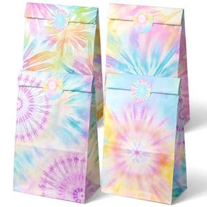 lot 10431 image: Outego Tie Dye Party Favor Bags �� 24 Pcs Pastel Gift Bags with 4 Designs, Paper Goodie for Birthday Party, Hippie Theme Decorations and Supplies