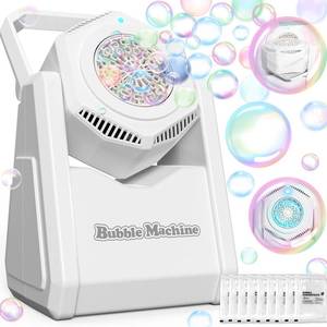 lot 10447 image: Bubble Machine for Kids Toddlers - Portable 90° Bubble Maker with Bubble Solution - Automatic Battery Operated Bubble Toys 20000 BubblesMins, Perfect for Parties, Birthday, Wedding, Christmas, White