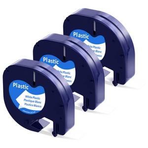 lot 10452 image: 3 Pack 91331 White Plastic Label Compatible with DYMO Letratag Label Maker Tape Refills for Letra Tag 200B, 100H 100T, 12 x 13(12mm x 4m) Black on White