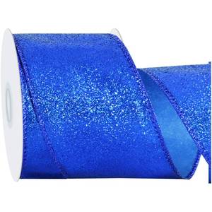 lot 10456 image: RIBBOOO Royal Blue Glitter Ribbon, 2.5 Inch 10 Yards Sparkly Wired Edge Fabric Ribbon for Craft, Wreath Bow, Gift Wrapping, Christmas Party Decoration