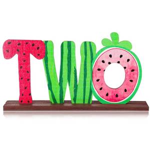 lot 10466 image: Watermelon Two Letter Sign Wooden Table Centerpieces Two Years Old Baby 2nd Birthday Party Decorations Watermelon Theme Party Supplies Baby Shower Decor, 11.8 x 7.1 Inch