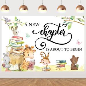 lot 10478 image: JOYMEMO Storybook Baby Shower Backdrop - A New Chapter is About to Begin Baby Shower Decorations, Storybook Theme Forest Animal Party Supplies