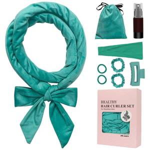 lot 10480 image: ZILAMPU No Heat Curling Rod Headband for Women & Girls, 70 Velour Overnight Hair Curlers Wrap for Long, Lazy Curls - Blue-green