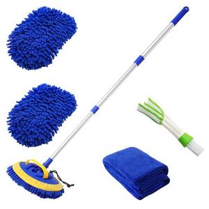 lot 10481 image: 2 in 1 Microfiber Car Wash Mop Mitt with 45 Aluminum Alloy Long Handle,Chenille Car Cleaning Kit Brush Duster with Scratch Free for Washing CarTruckRV,2 Mop Head and 1 Towels and Air Vent Duster