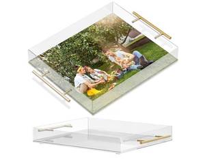 lot 11663 image: Customizable Picture Acrylic Serving Tray for Gifting and Serving Breakfast, Makeup, Jewelry - Customizable Slot Tray with Anti-Slip Pads - Decor for Vanity- 12x16