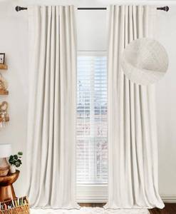 lot 11677 image: 100% Blackout Shield Linen Blackout Curtains for Bedroom 96 Inches Long, Back TabRod Pocket Living Room Drapes, Thermal Insulated Blackout Curtains 2 Panels Set, 50 W x 96 L, Beige