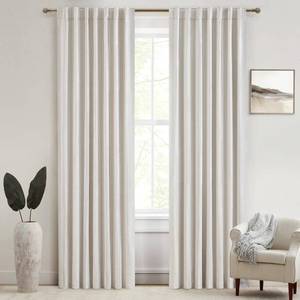lot 11678 image: 100% Blackout Curtains 90 Inches Long for Living Room 2 Panels Set, Room Darkening Energy Saving Curtain Window Coverings Elegant Flax Linen Hook Belt Pleated Drapes Aesthetic Bedroom(W50xL90,Birch)