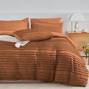 lot 11679 image: NEXHOME PRO Duvet Cover Queen Size, Brunt Orange 3 Pieces Boho Tufted Duvet Cover Set, Soft and Lightweight Microfiber Comforter Cover Set for All Season (Brunt Orange, 90 x 90)-No Comforter