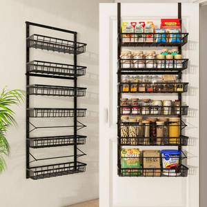lot 11681 image: Mefirt Over The Door Pantry Organizer, Pantry Storage and Organization, 6-Tier Adjustable Hanging Baskets, Metal Wall Mount Spice Rack Seasoning Shelves for Home & Kitchen, Laundry Bathroom - Black