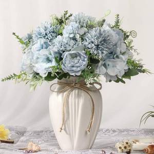 lot 11683 image: JARELING Peonies Artificial Flowers in Vase, Fake Hydrangea Silk Peony Flower Bouquet with Vase Faux Flowers Arrangement Decor Home Table Dining Room (Blue)