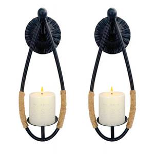 lot 11684 image: Aimto Wall Sconce Candle Holder Black Wall-Mount Metal Candle Holders Hanging Iron Wall Candle Sconce Holder and use Hemp Rope Decoration,for Home,Living Room, Bathroom, Dining Room, Set of 2
