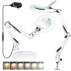 lot 11691 image: 10X Magnifying Glass with Light and Stand, KIRKAS Upgrade Infinite Color Modes & Stepless Dimming LED Magnifying Lamp with Clamp, 2 in 1 Lighted Magnifier Lamp for Craft Reading Hobby Close Work-White