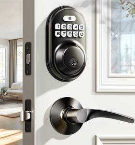 lot 11692 image: Veise Keyless Entry Door Lock with 2 Lever Handles - Electronic Keypad Deadbolt, Auto Lock, Back Lit & Easy Installation Design, Front Door Handle Sets, Matte Black