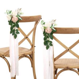lot 11693 image: DreamBuilt Wedding Aisle Decorations - Set of 10 Pew Flowers - Artificial Roses & Eucalyptus - Pink & Cream - 5.5 x 13 - Elegant Traditional Modern Style - Chair Flowers