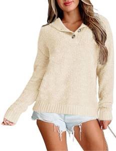 lot 2441 image: VIMPUNEC Women Fall and Winter Sweaters Trendy Cozy Knit Pullover Cute Long Sleeve Sweater Tops Apricot S