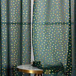 lot 2443 image: Deeprove Green Sheer Curtains 96 Inches Long 2 Panels Set, Gold Foil Polka Dots Print Window Treatments for Christmas Home Decor, Golden Privacy Drapes Pair, 52 W x 96 L, Emerald