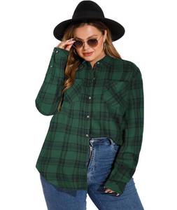 lot 2444 image: LALAGEN Plus Size Flannel Shirts for Women 2025 Oversized Boyfriend Plaid Shirt Casual Long Sleeve Button Down Tops Blouse Green XXXL