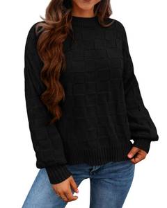 lot 2448 image: PRETTYGARDEN Womens 2024 Fall Long Sleeve Crewneck Pullover Sweaters Loose Checkered Chunky Ribbed Knit Jumper Tops(Black,Small)