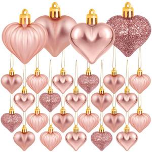 lot 2465 image: Elcoho 48 Pieces Valentines Day Heart Shaped Baubles Hanging Heart Ornaments Valentines Tree Decorations for Valentines Day Ornaments Party Wedding Anniversary Decor, Rose Gold